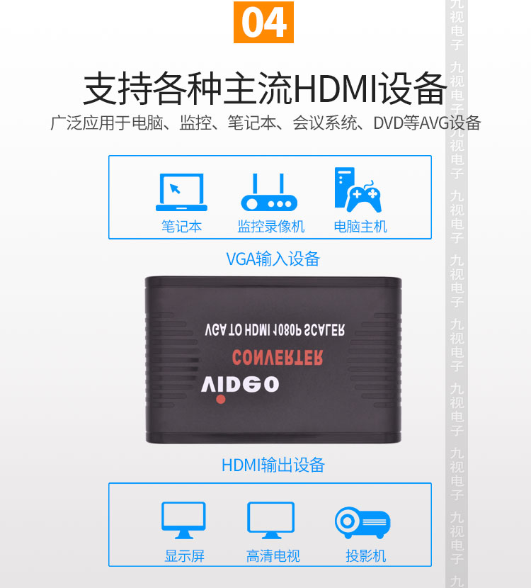 JS1187工业级VGA转HDMI转换器 1080P高清